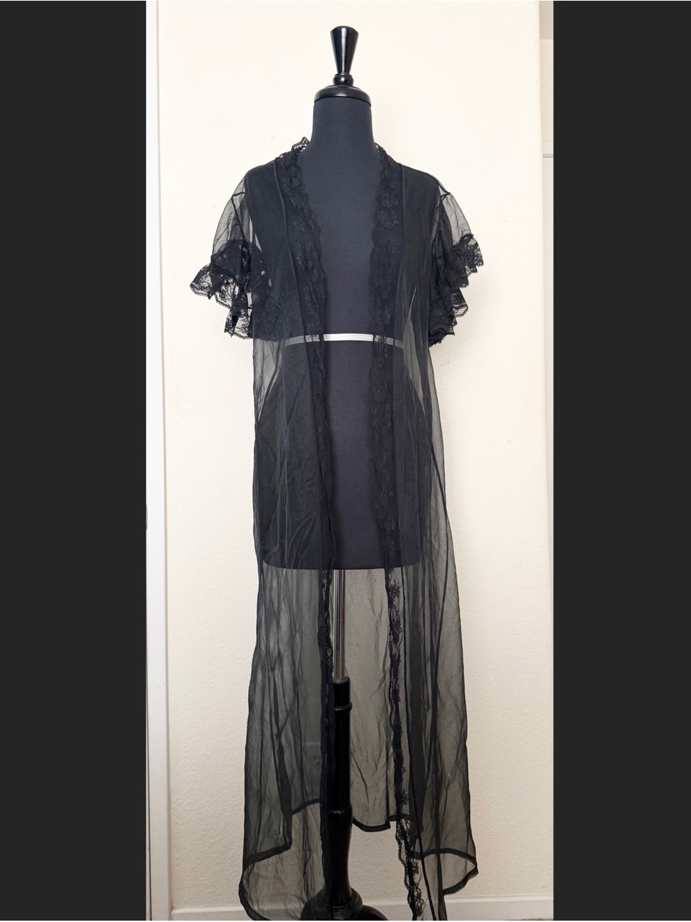 🖤 vintage goth ruffle lace sheer nightgown
